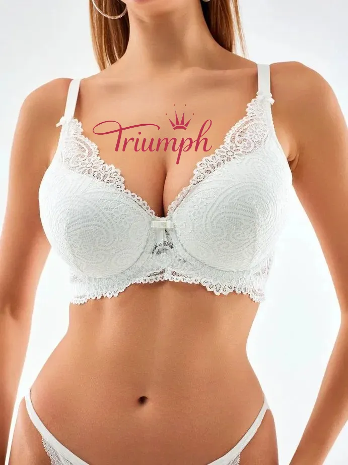 Triumph® 5 τεμάχια.💖50% έκπτωση✨Σουτιέν με δαντέλα για μεγάλα μεγέθη, βαθύ σχήμα V [65A-120H]