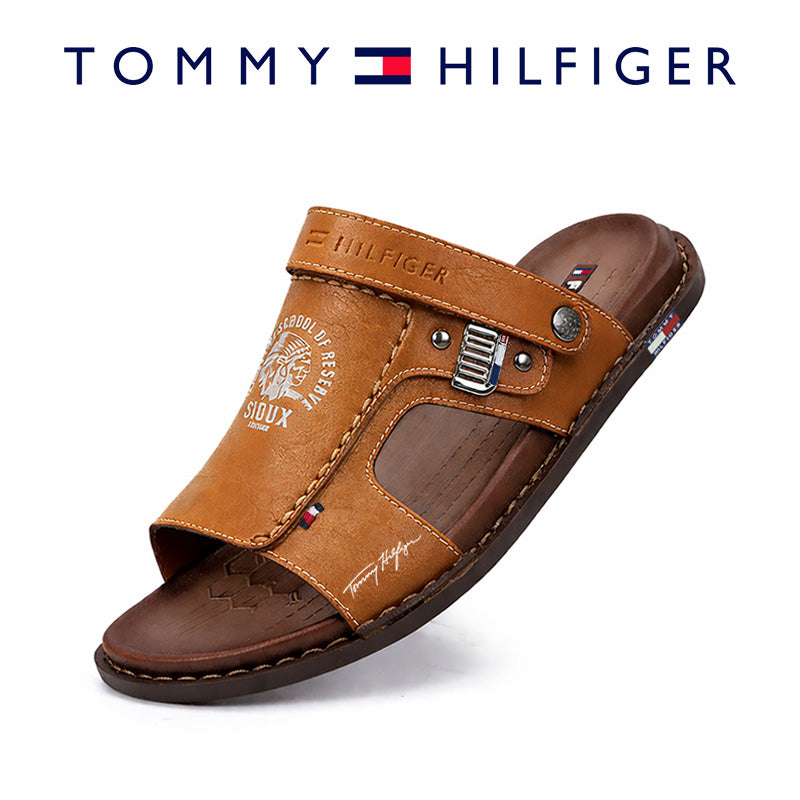 TOMMY® Επίπεδες Δερμάτινες Παντόφλες