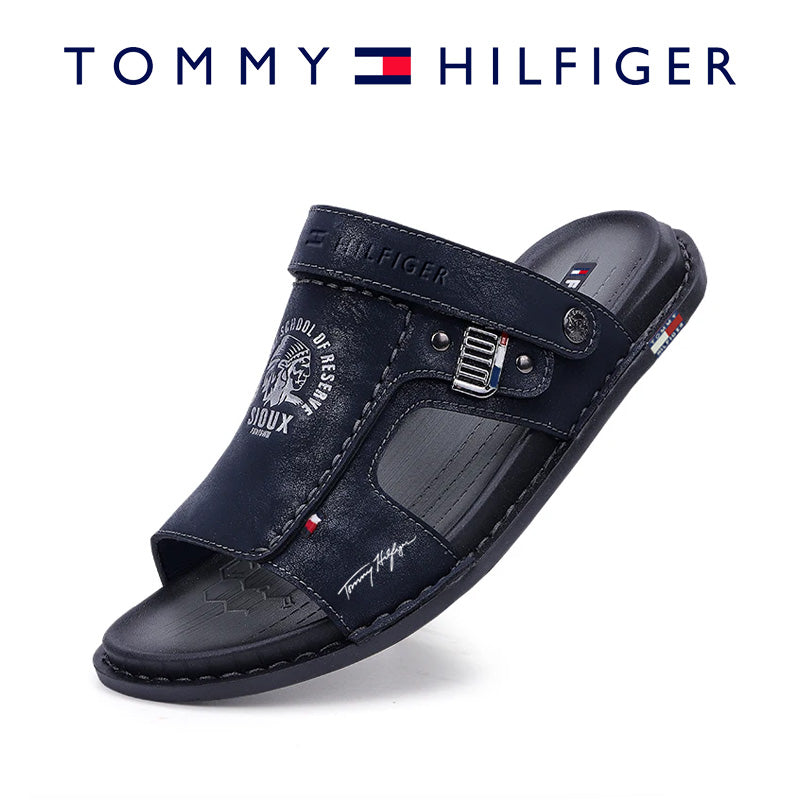 TOMMY® Επίπεδες Δερμάτινες Παντόφλες